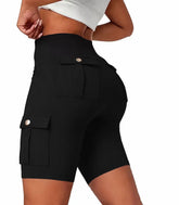 Women's High Waist Pocket Shorts, Slim-Fit Elastic Running Pants, Casual Spring & Fall Outdoor Sports Wear, Comfortable Fit