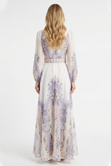 Floral Single Breasted Long Sleeve Maxi Dress With Belt