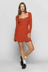 Knit Long Sleeve Sweetheart Neck Mini Dress