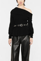 Knit Long Sleeve Diagonal Collar Sweater
