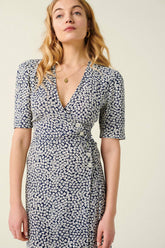 Floral Mid Sleeve V-Neck Midi Dress