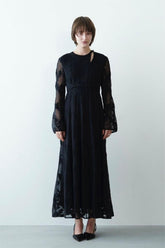 Horn Sleeve Irregular Collar Hollow Midi Dress