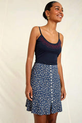 Silk Print Mini Skirt Blue