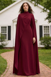 Cape Asymmetrical Ruched Maxi Dress