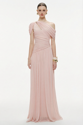 Solid One Shoulder Cape Sleeve Maxi Dress