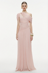 Solid One Shoulder Cape Sleeve Maxi Dress