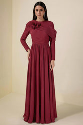 Solid Ruched 3D Flower Maxi Dress