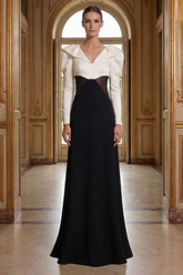 Contrast Color Long Sleeve Maxi Dress