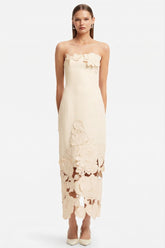 Off-Shoulder Floral Appliquéd Midi Dress