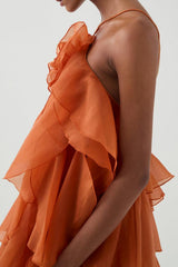 3D Flower Halter Neck Frill Maxi Dress