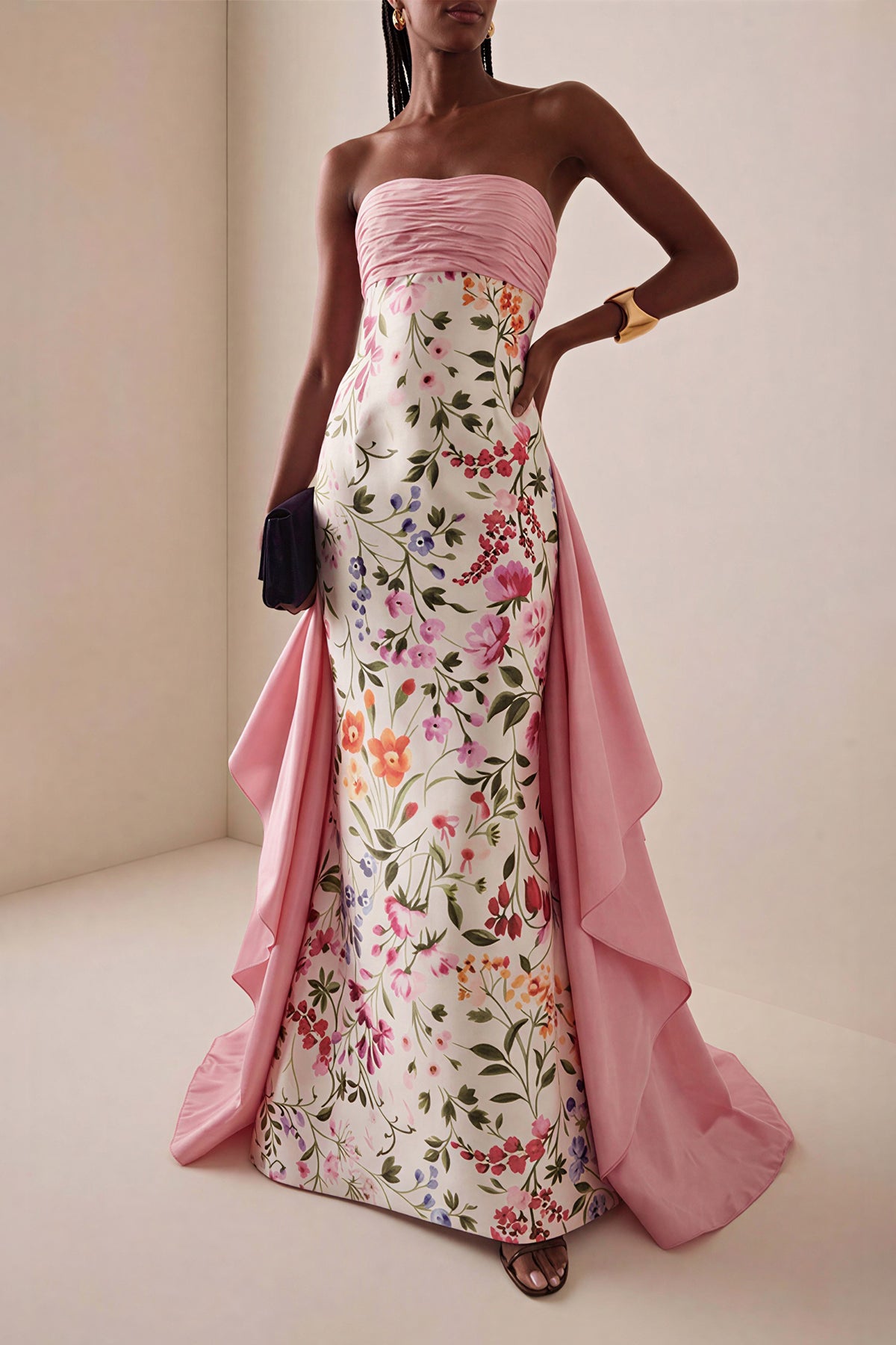 Satin Floral Off Shoulder Maxi Dress
