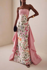 Satin Floral Off Shoulder Maxi Dress