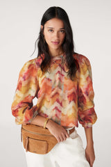 Iridescent Lantern Sleeve Crew Collar Long Sleeve Top