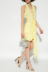 Sleeveless V-Neck Ruffle Hem Halter Neck Mini Dress