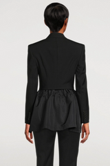 Drawstring Ruffle Hem Blazer Black