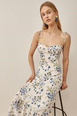 Floral Lace Up Sleeveless Midi Dress