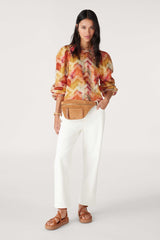 Iridescent Lantern Sleeve Crew Collar Long Sleeve Top