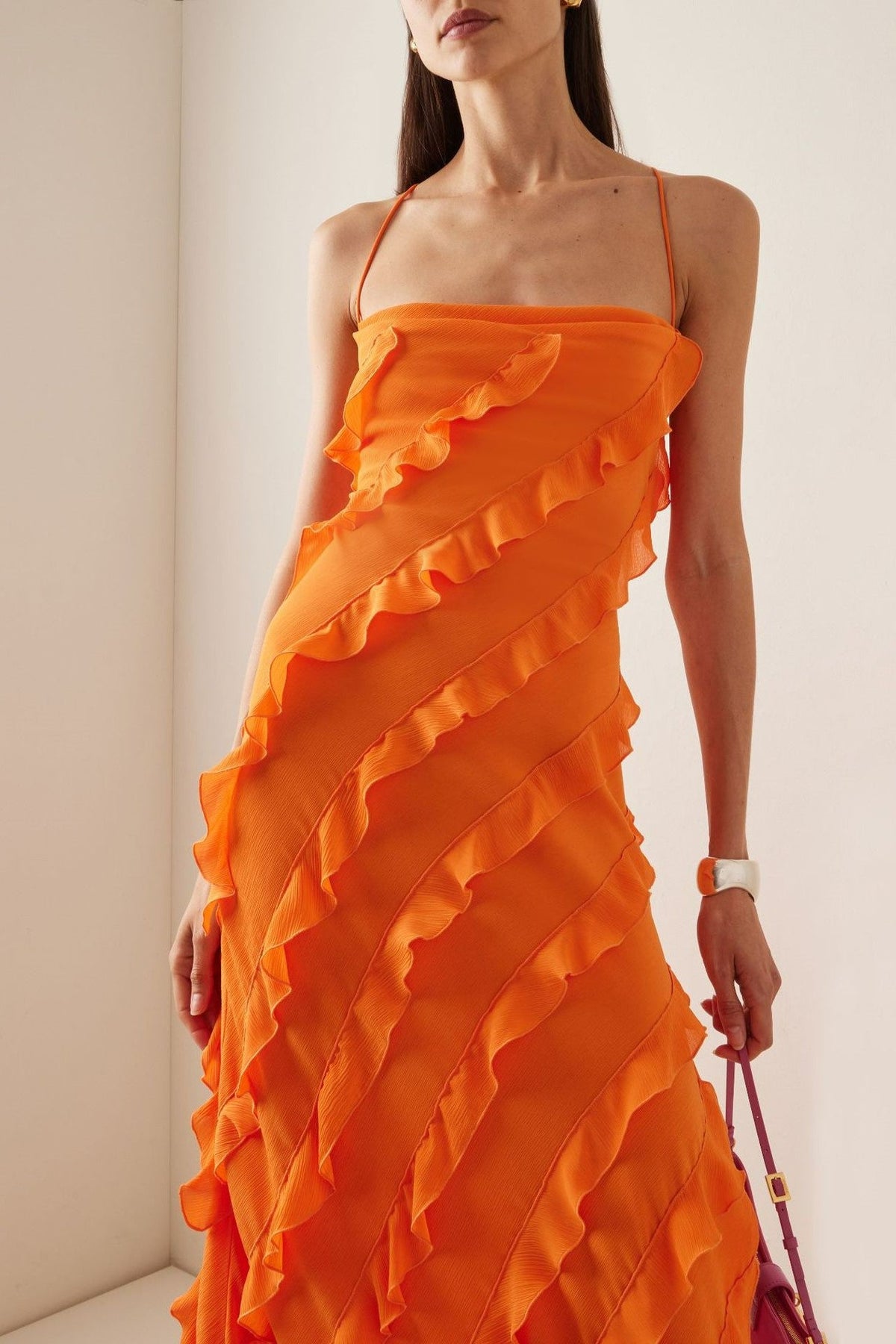 Ruffle Hem Cami Maxi Dress Orange
