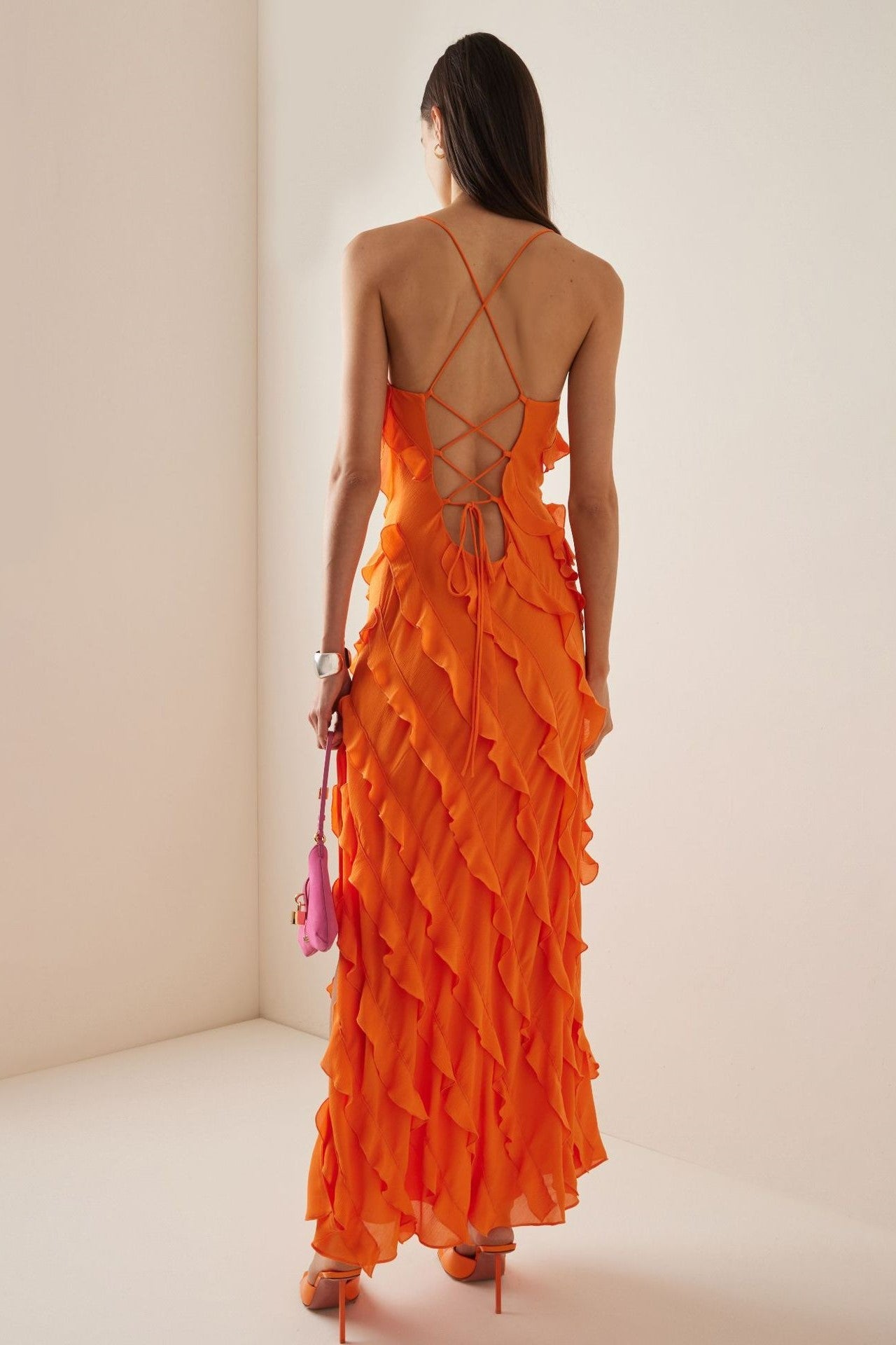 Ruffle Hem Cami Maxi Dress Orange