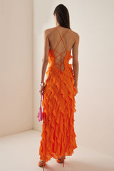 Ruffle Hem Cami Maxi Dress Orange
