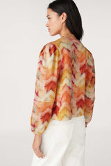 Iridescent Lantern Sleeve Crew Collar Long Sleeve Top