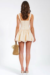 Square Collar Bubble Hem Solid Mini Dress