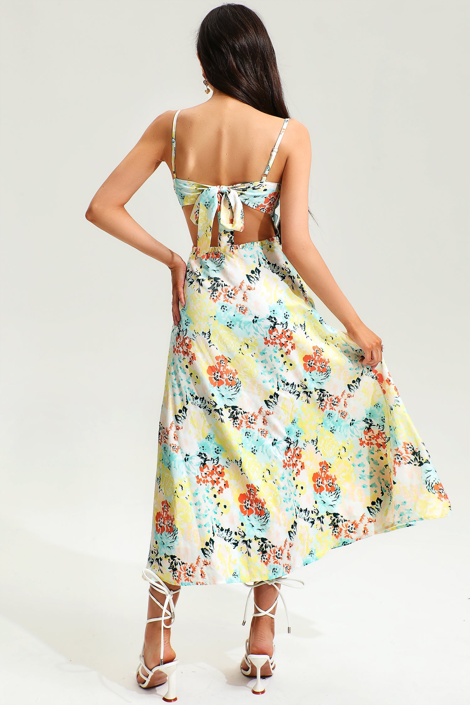 Floral Backless Cut-Out Cami Midi Dress