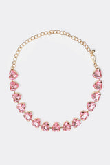 Stud Heart Shape Faux Pink Crystal Necklace