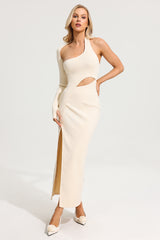Knit One-Shoulder Solid Maxi Dress