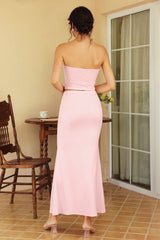 3D Flower Sleeveless Off-Shoulder Top & Solid Mid Waist Maxi Skirt Set