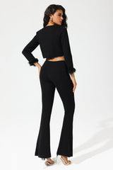 Long Sleeve Crew Collar Cardigan Black