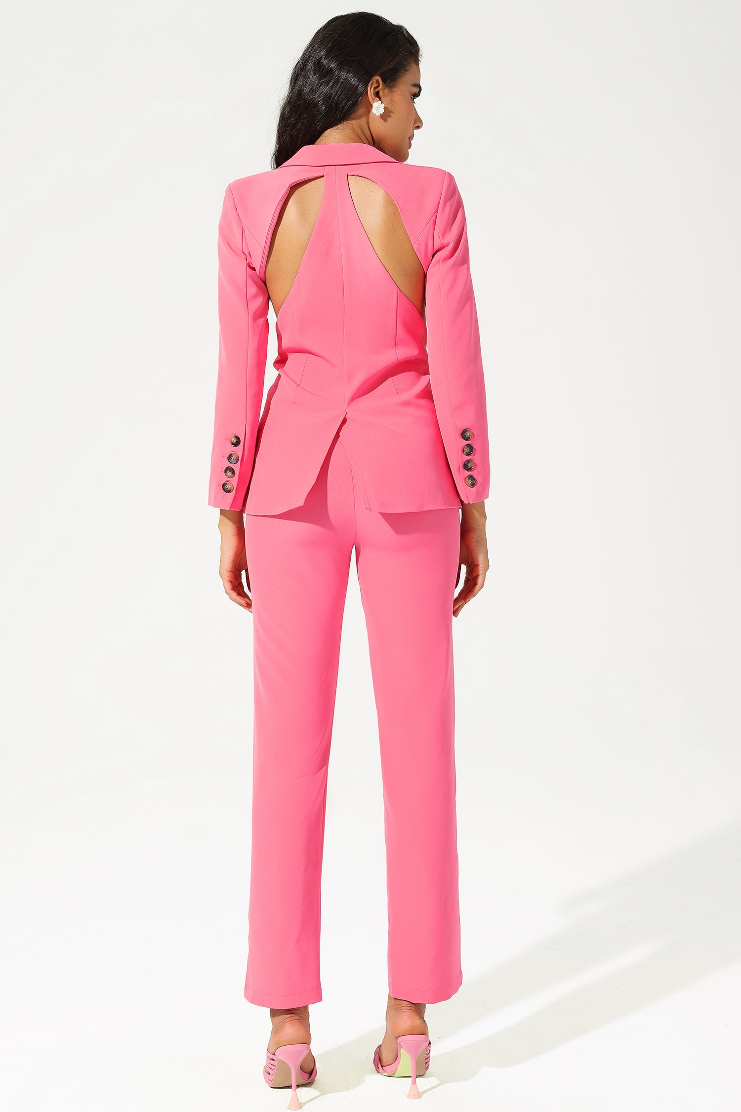 Solid Long Sleeve Cut-Out Backless Blazer & Solid Long Pants Set