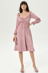 Velvet Sweetheart Neck Buckle Pleated Midi Dress