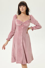 Velvet Sweetheart Neck Buckle Pleated Midi Dress