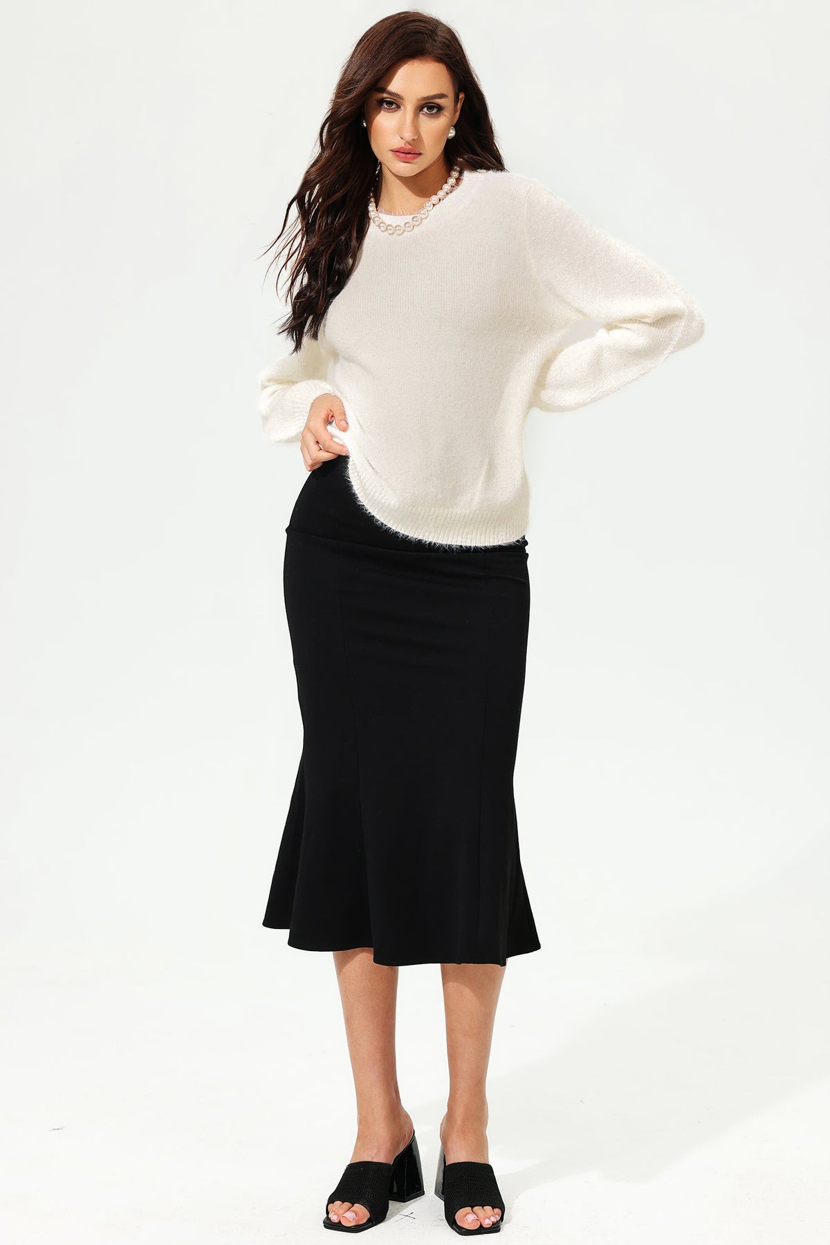Long Sleeve Crew Collar Cut-Out Lace Sweater