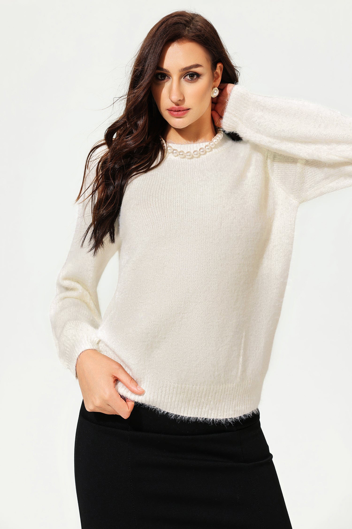Long Sleeve Crew Collar Cut-Out Lace Sweater