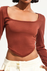 Square Collar Solid Long Sleeve Knit Top