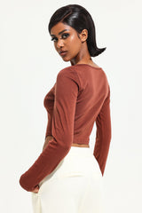 Square Collar Solid Long Sleeve Knit Top