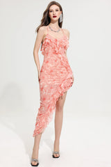 Cecily Ruffle Cross Neck Chiffon Split Maxi Dress