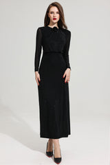 Rhinestone Stand Collar Solid Mermaid Maxi Dress