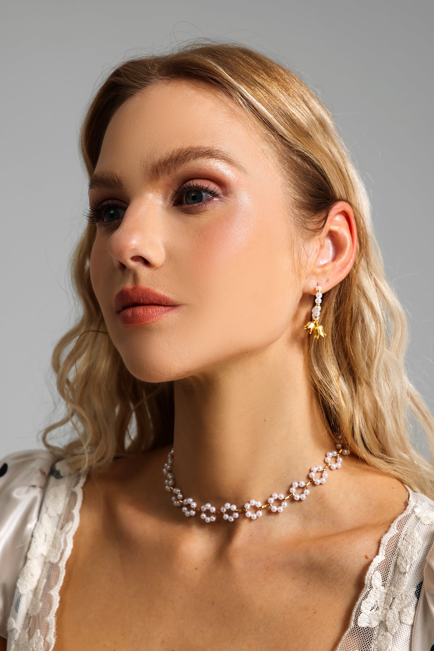 Gold Floral Faux Pearl Earrings