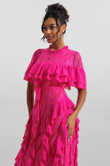 Solid Lace Frill Midi Dress
