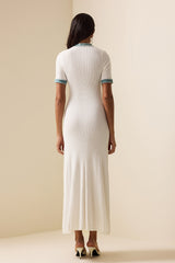 Knit Denim Contrast Color Midi Dress