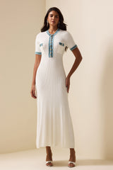 Knit Denim Contrast Color Midi Dress