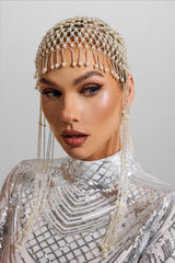 Faux Pearl Braided Tassel Hat