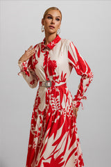 Floral Lace Up Midi Dress With Belt