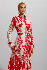 Floral Lace Up Midi Dress With Belt