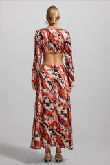 Floral Cut-Out Long Sleeve Midi Dress