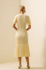 Jersey Button Splicing Midi Dress Yellow