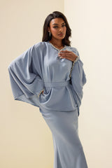 Rhinestone Solid Top ＆ Midi Skirt Set